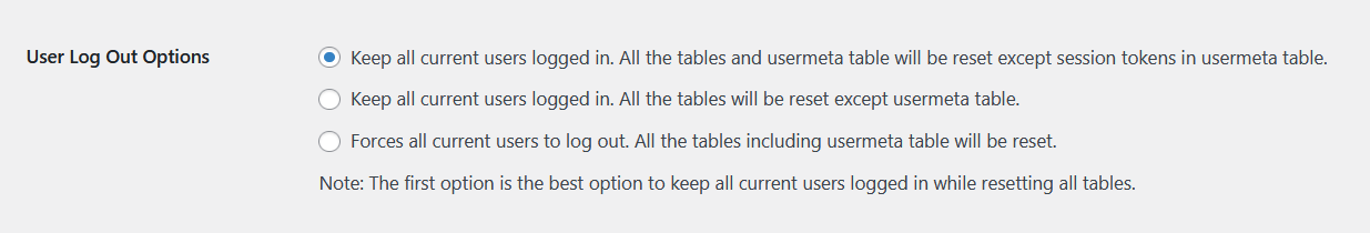 Log Out Options