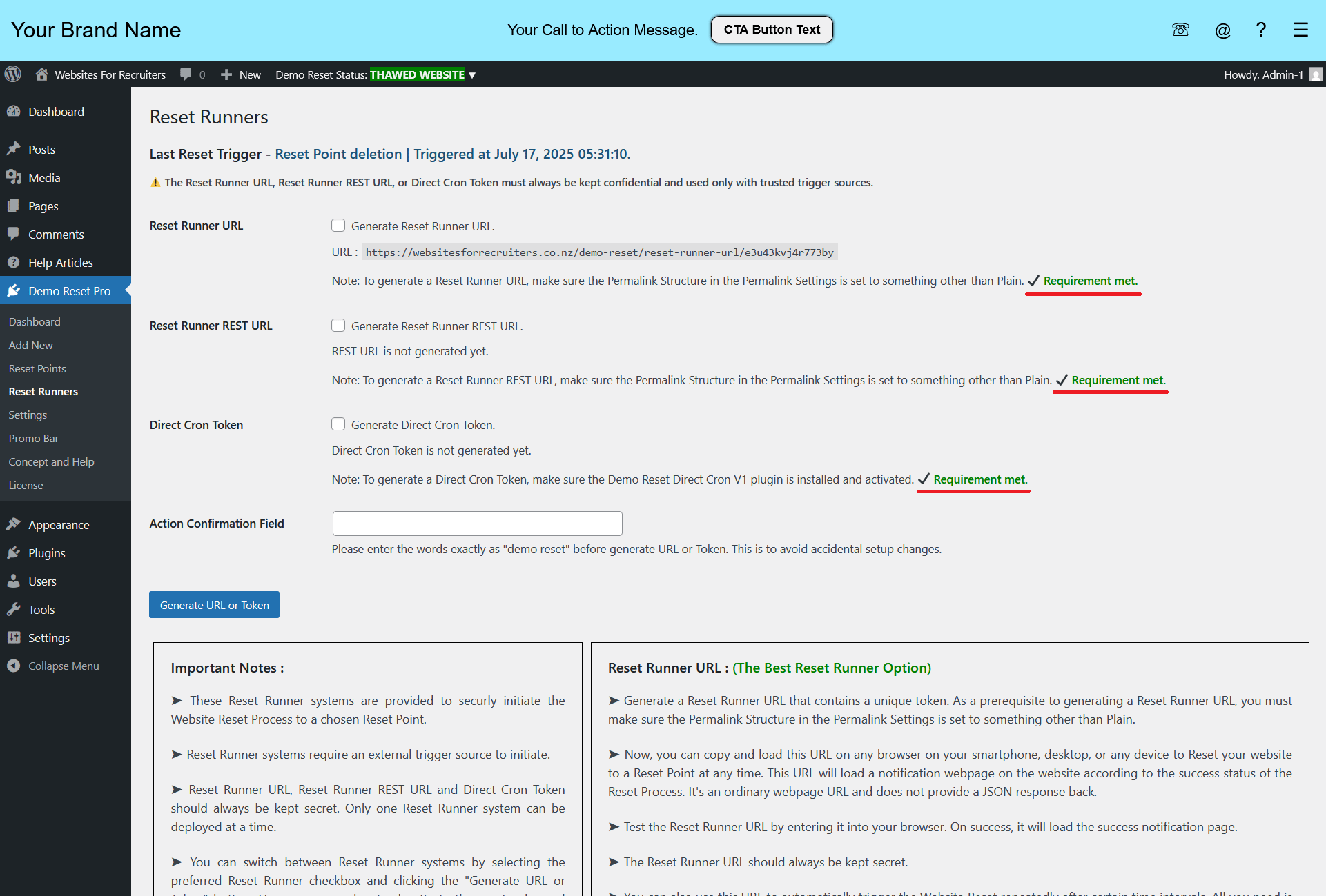 Reset Runners Notes
